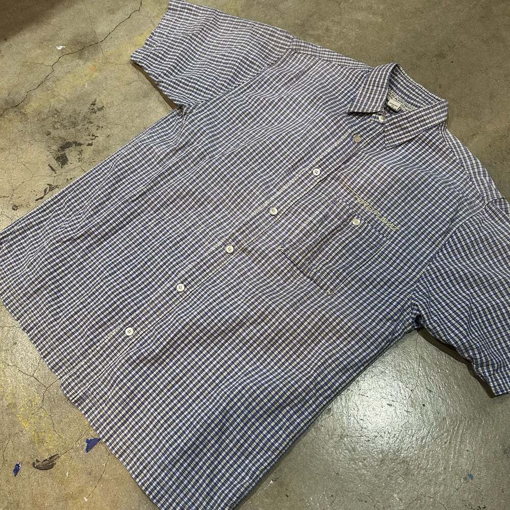 Vintage Pure Playaz Blue Plaid Short Sleeve Button Down Shirt